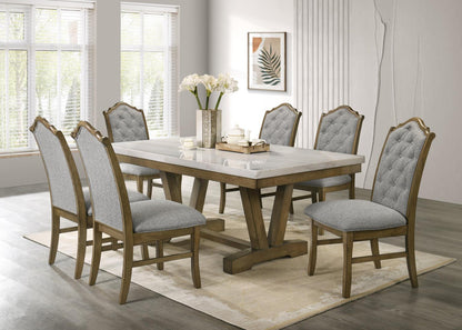 D074 - Rectangular Dining Table - Dark Dry Brush / Bianco Crown Marble