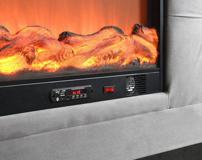B541 - Velvet Bed With Fireplace, TV Mount & Bluetooth Speaker & USB