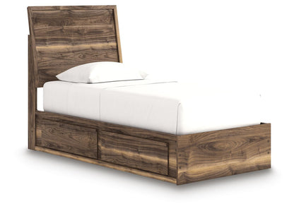 Chirason - 3 Pc. - Twin Panel Bed With Storage, Dresser And Mirror - Brown