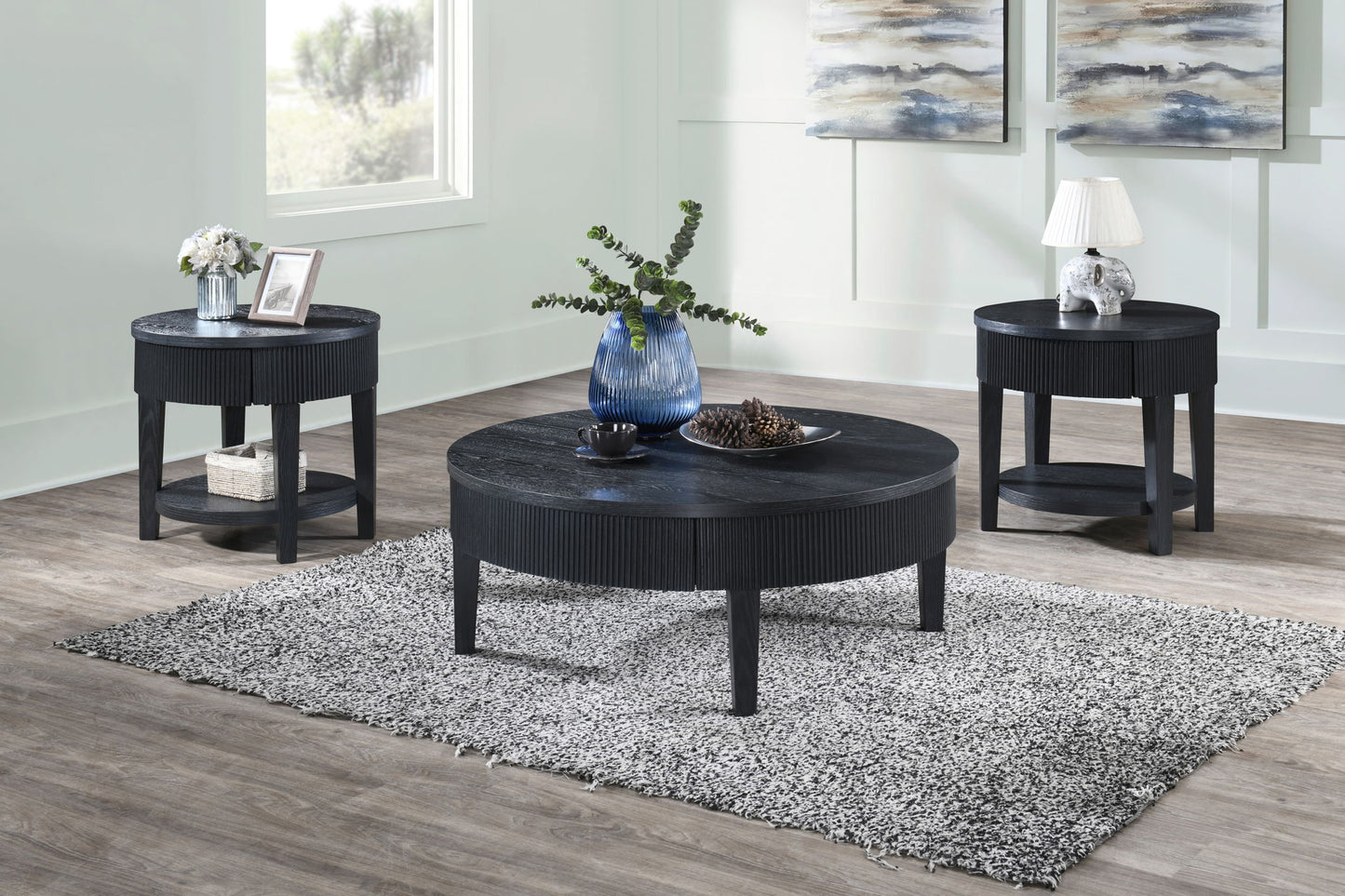 Tate - Round One Drawer Coffee Table - Black