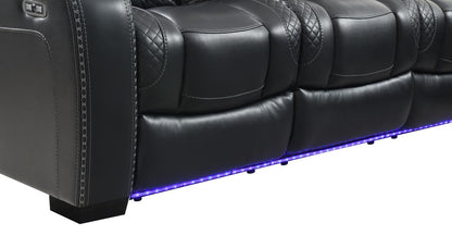 U92 - LED Power Reclining With Power Headrest, And Drop Down Table Sofa - Black