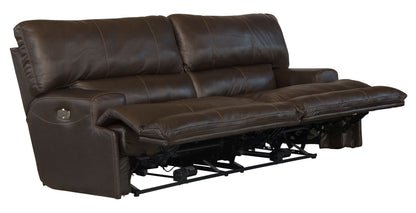 Wembley - Italian Leather Match Power Lay Flat Reclining Sofa With Power Adjustable Headrest & Lumbar - Chocolate