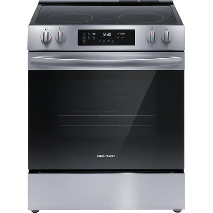 Cocina eléctrica deslizable de 30 pulgadas con 5 quemadores y control frontal, con limpieza a vapor, en acero inoxidable