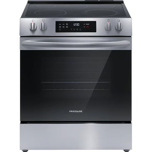 30 in. 5-Burner Element Slide-In Front Control Electric Range with Steam Clean in Stainless Steel