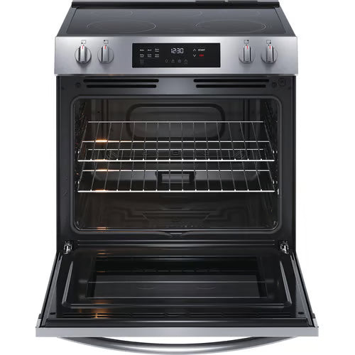 30 in. 5-Burner Element Slide-In Front Control Electric Range with Steam Clean in Stainless Steel
