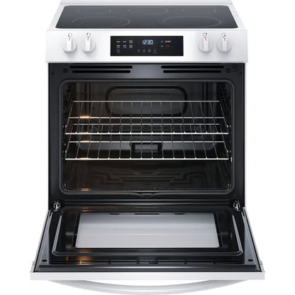 30 in. 5-Burner Element Slide-In Front Control Electric Range with Steam Clean in White OUTLET