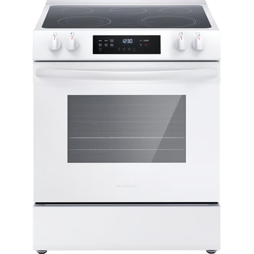 30 in. 5-Burner Element Slide-In Front Control Electric Range with Steam Clean in White
