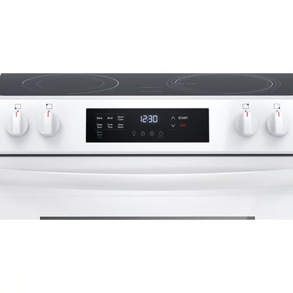 30 in. 5-Burner Element Slide-In Front Control Electric Range with Steam Clean in White OUTLET