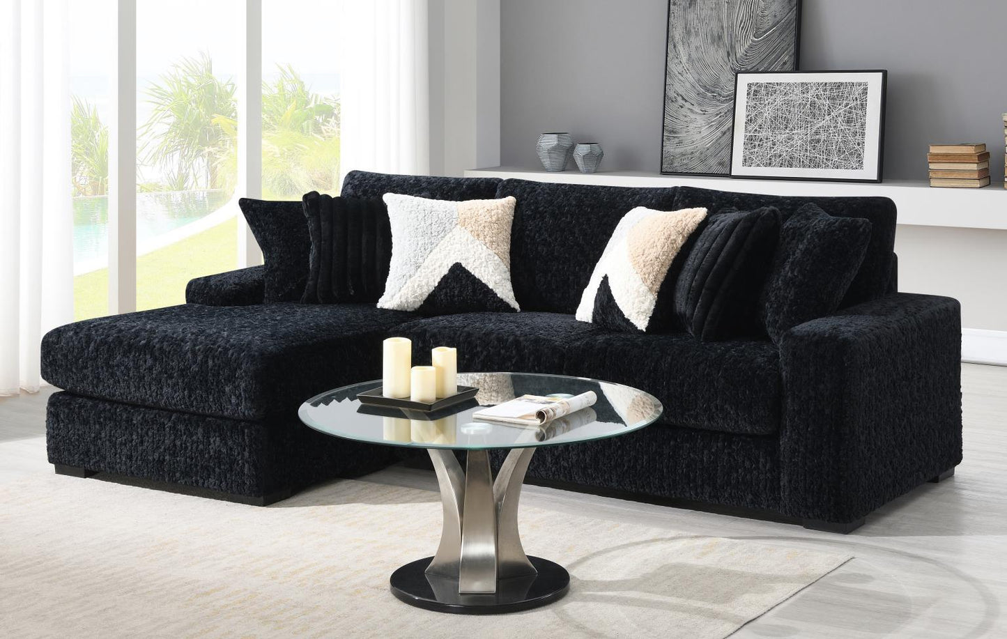 U281 - 6 Piece Setional With Right Chaise (1 LAF + 1 Wedge + 2 Armless Chair + 1 Console + 1 RAF Chaise) - Black