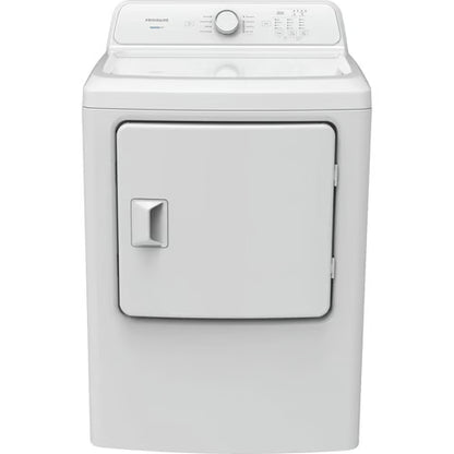 Secadora eléctrica de carga frontal de 7 pies cúbicos en color blanco con 8 ciclos de secado