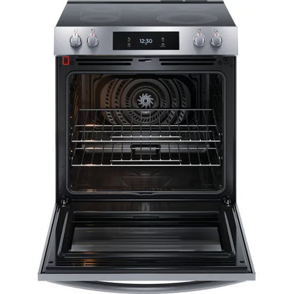 Cocina eléctrica deslizable de 30 pulgadas y 6,2 pies cúbicos con 5 quemadores, con convección total y freidora de aire, de acero inoxidable a prueba de manchas