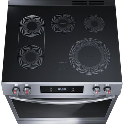 Cocina eléctrica deslizable de 30 pulgadas y 6,2 pies cúbicos con 5 quemadores, con convección total y freidora de aire, de acero inoxidable a prueba de manchas