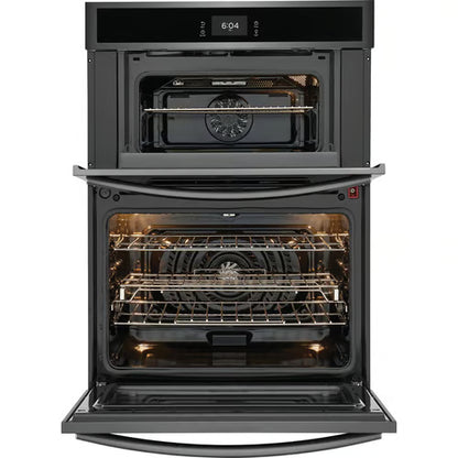 Horno de pared eléctrico empotrable Gallery de 30 pulgadas y microondas combinado con convección total, acero inoxidable negro resistente a las manchas