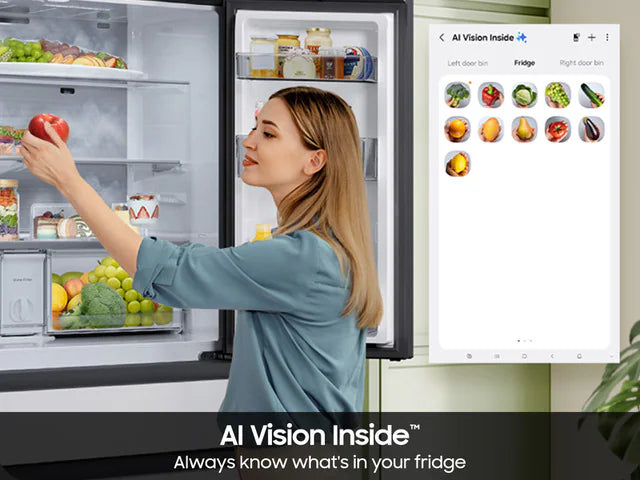 Bespoke 36" 29 cu. ft. Standard Depth Charcoal Glass Black/Charcoal 4-Door French Door Refrigerator with AI Family Hub+